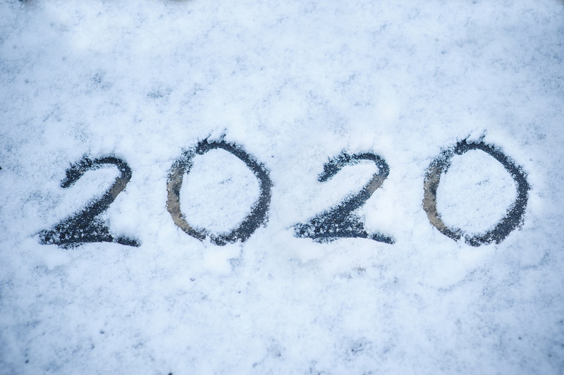 2020, 2K, white, new year, happy, snow, winter