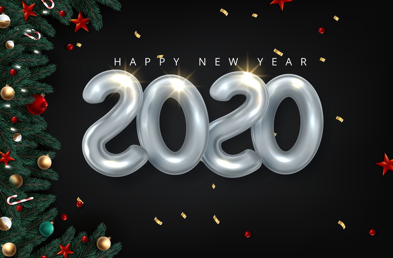 New Year, 5K, tree, 2020, Christmas, balls, decoration