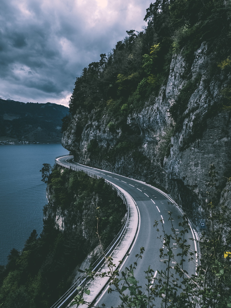 car, journey, non-urban scene, 5K, scenics, high angle view, mountains, europe, plant, rock - Object, mountain range, summer, highway, sea, traffic, travel