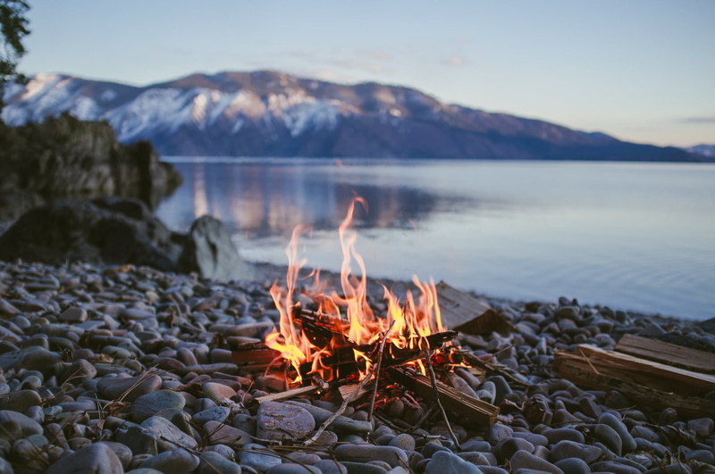 lake, night, scenics - nature, tranquil Scene, summer, River, heat - Temperature, winter, bonfire, blue, tranquility, rock, outdoors, water, nature, Trees