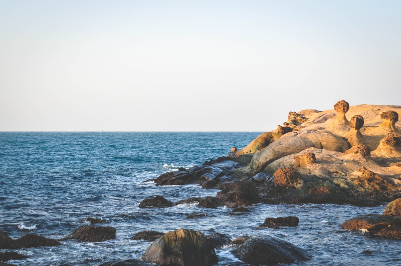 yehliu, motion, landscape, 2K, scenics - nature, bay, blue, water, tranquility, cliff, tranquil scene, clear sky, rock - object, copy space, sunny, outdoor