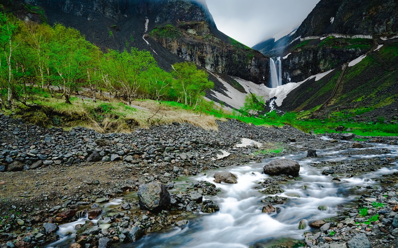 scenics - nature, tranquility, solid, waterfall, changbai, no people, land, 4K, tree, plant, outdoors, nature, flowing water, stream - flowing water, beauty in nature