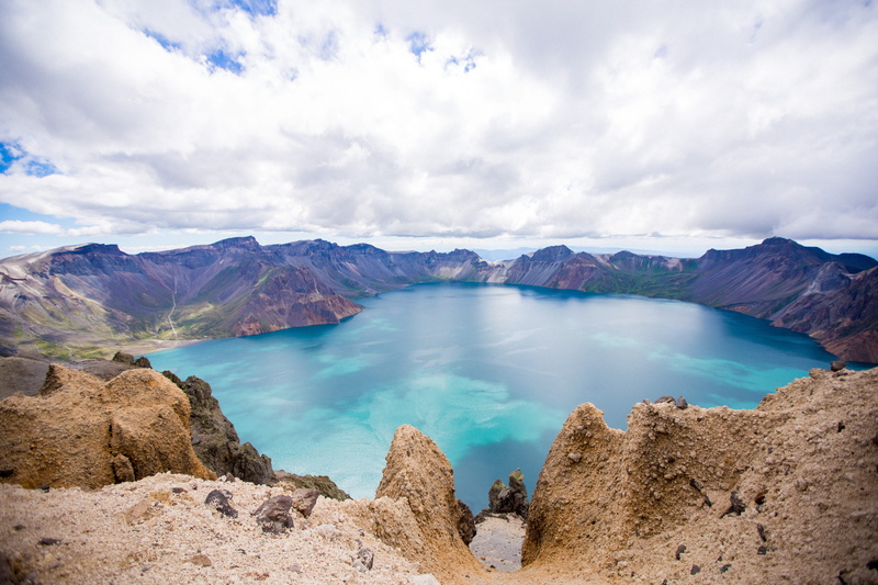 travel, white cloud, scenics, cloud - sky, Crater, non-urban scene, tranquil scene, landscape, no people, tranquility, the crater, Changbai Mountain, lagoon