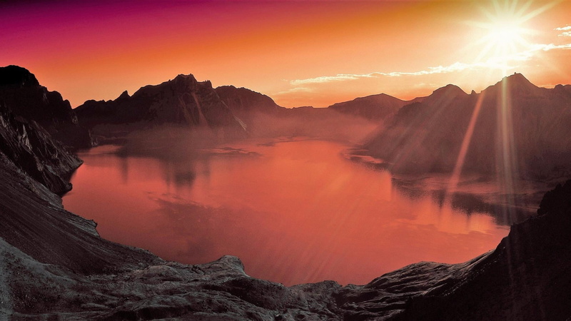 1080P, morning, reflection, tranquil scene, volcanic lake, mountain range, changbaishan national nature reserve, nature, peak, sunset, tranquility, environment