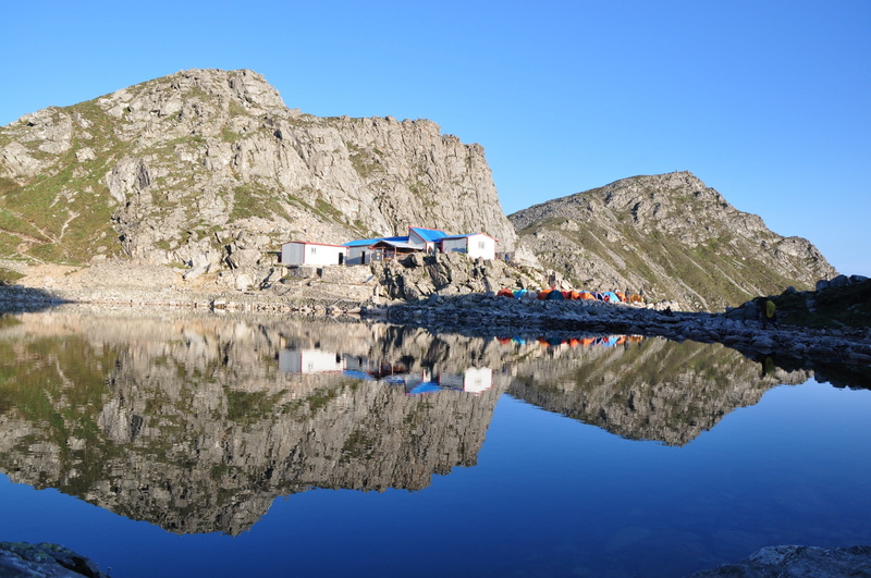 outdoor, lake, tranquility, clear sky, day, mountain, nature, solid, reflection, no people, taebaek mountain tianchi, 2K, rock - object, sky, blue, waterfront