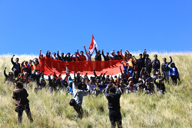 jateng, red white, the sky, nature, bright, real people, clear sky, mount horeb, uniform, merbabu, land, government, beautiful, field, crowd, day, sky