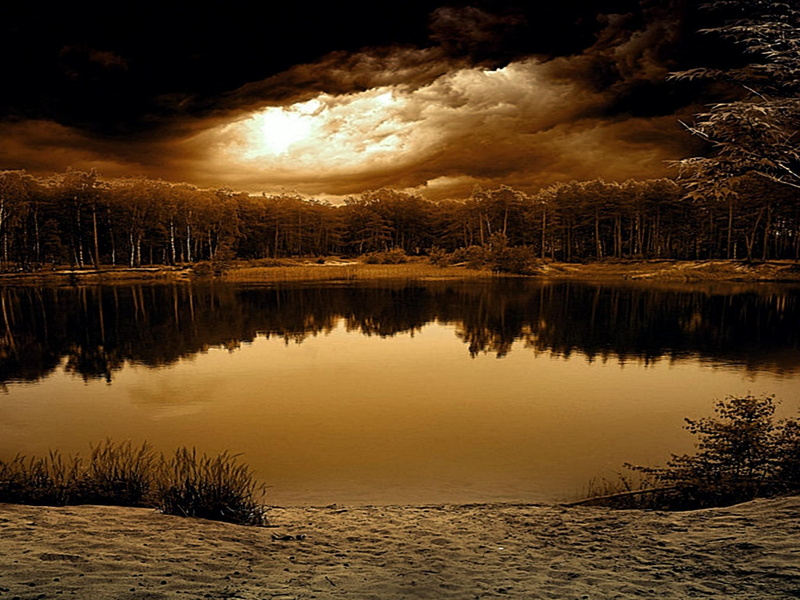 lake, heaven, sunset, view, 1080P, nature and landscapes, reflection, clouds