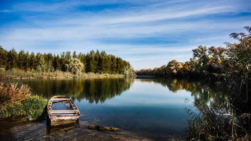 slovakia, tranquility, romance, abandoned, autumn leaves, atmosphere, cloud - sky, rowing, water, heaven, boat, forest, sky, reflection, scenics - nature