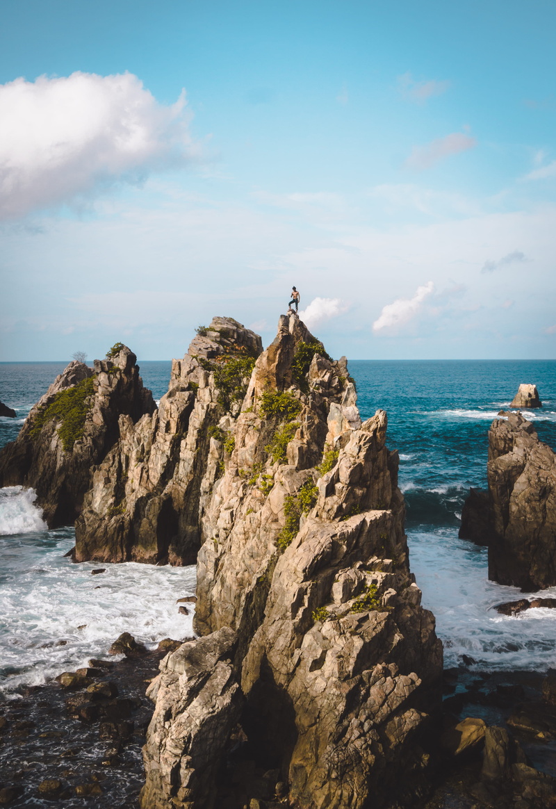 rock formation, land, indonesia, pantai gigi hiu, sea waves, 4K, cliff, coast, sea, sky, day, ocean, landscape, horizon over water, formations, solid