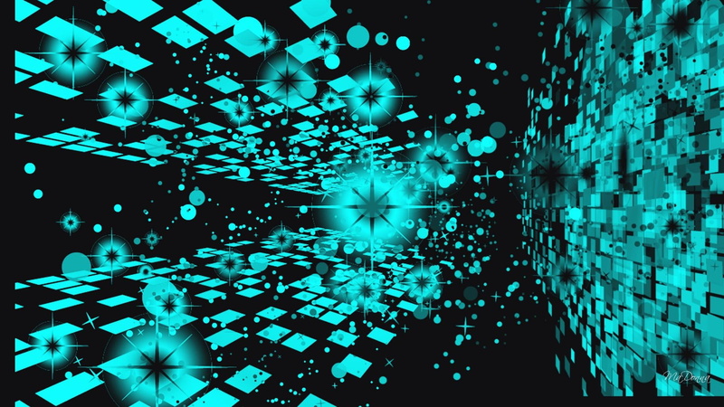 space, aqua, turquoise, 3d and abstract, abstract, fantasy, black, abyss, geometric, cyan, 1080P