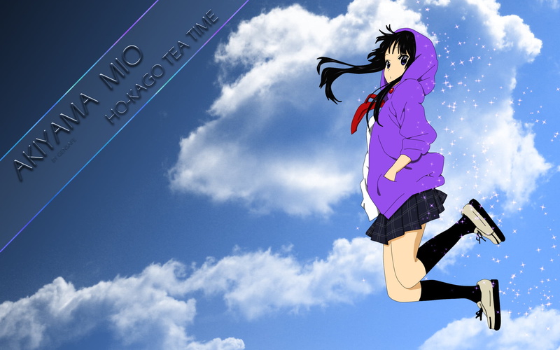 females, sky, low angle view, innocence, leisure activity, K-ON!, real people, cloud - sky, anime girls, outdoors, one person, Akiyama Mio, childhood, 1080P