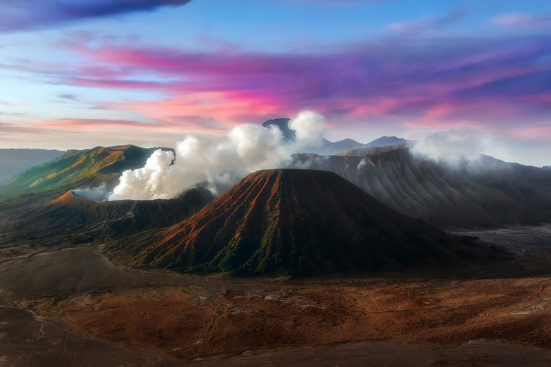 tectonic complex TenGer, Indonesia, clouds, mountains, the volcano, Bromo, smoke, 2K, Java