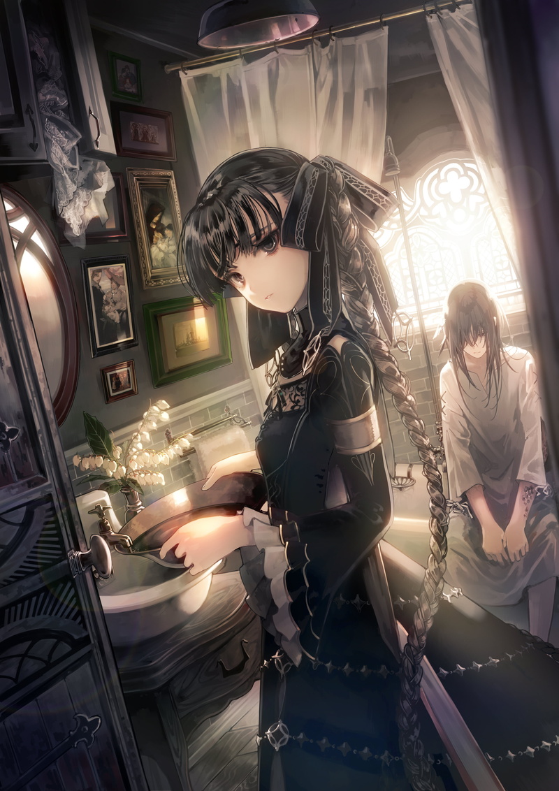 lifestyles, young adult, people, leisure activity, young women, dress, looking at viewer, wild hair, bangs, beautiful woman, water, Isekai Meikyuu no Saishinbu o Mezasou