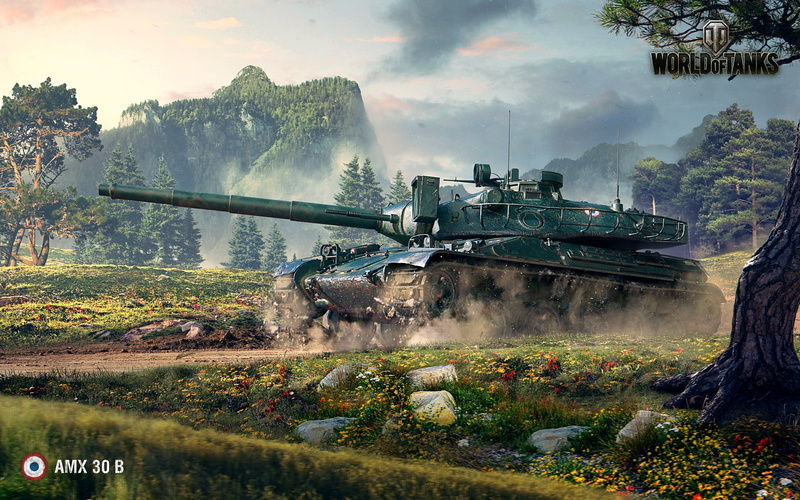 flowers, field, 2K, trees, AMX 30B, tank, World of Tanks, military