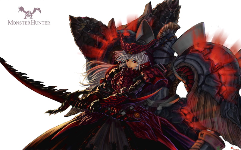 anime, red, eyes, artwork, online, hunter, girls, weapons, 2K, dragon, games, mmo, action, fantasy, armor, fighting, rpg, monster, warrior, swords, video