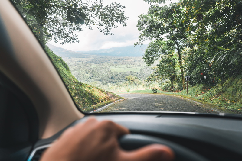costa rica, transportation, forest, outdoors, hand, car interior, transparent, nature, road trip, view, la fortuna, vehicle interior, diminishing perspective