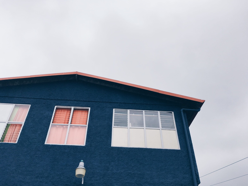 windows, red, glass, outdoors, minimalistic, blue building, residential district, nature, building, low angle view, white, wall - building feature, glass - material