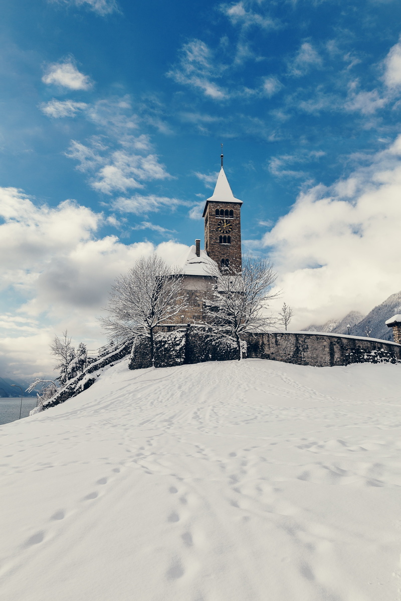 brienz, switzerland, religion, architecture, cloud - sky, 5K, tree, built structure, place of worship, building exterior, spirituality, no people, blue