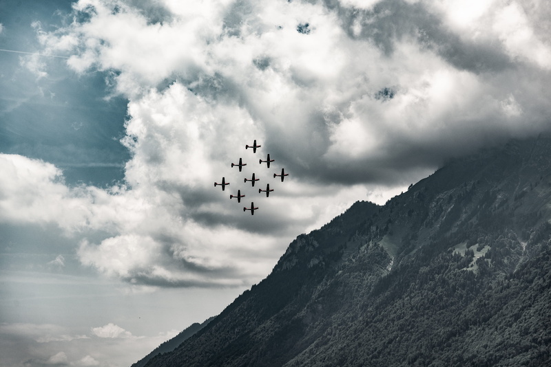 formation, outdoors, cooperation, 5K, cumulus, scenery, rock, low angle view, animal, sky, flight, weather, brienz, eruption, scenics - nature, teamwork