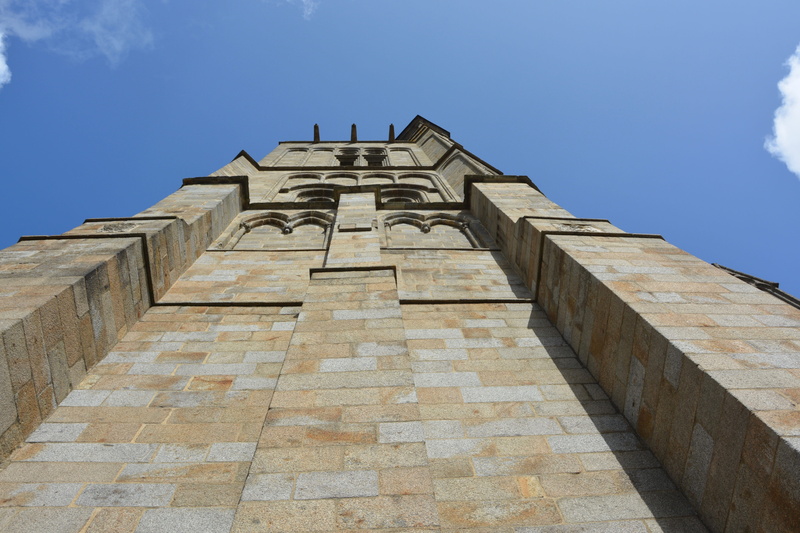 built structure, day, building, cathedral of dol de bretagne, building exterior, history, pillar, blue, wall cathedral, no people, travel, sky, concrete