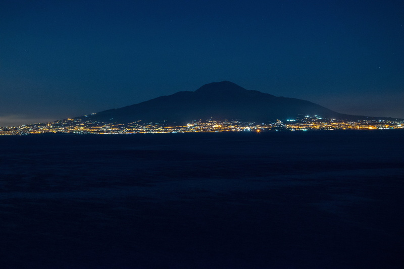 cityscape, blue, beauty in nature, 4K, land, sky, tranquil scene, night, tranquility, scenics - nature, volcano, nature, copy space, sea, architecture