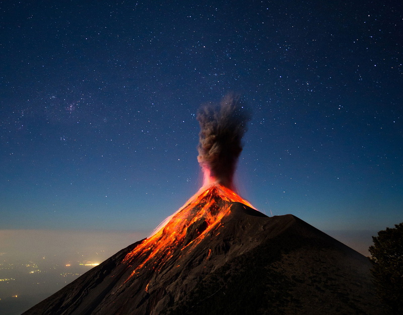volcano, Guatemala, landscape, eruptions, mountains, nature, sky, 1080P, stars