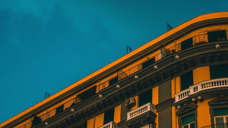 dual tone, blue, copy space, low angle view, sky, residential district, building, illuminated, architect, napoli, clear sky, architecture, summer, built structure