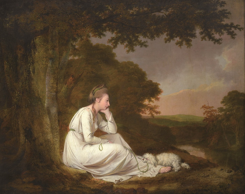 positive emotion, Joseph Wright, full length, adult, contemplation, women, classic art, nature, spirituality, plant, young adult, tranquility, one person