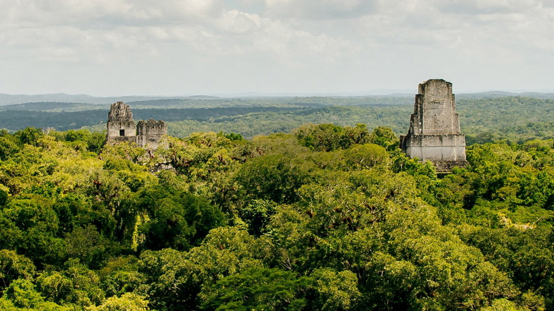 clouds, nature, forest, 1080P, far view, Guatemala, sky, ruins, trees, rainforest, landscape, ancient