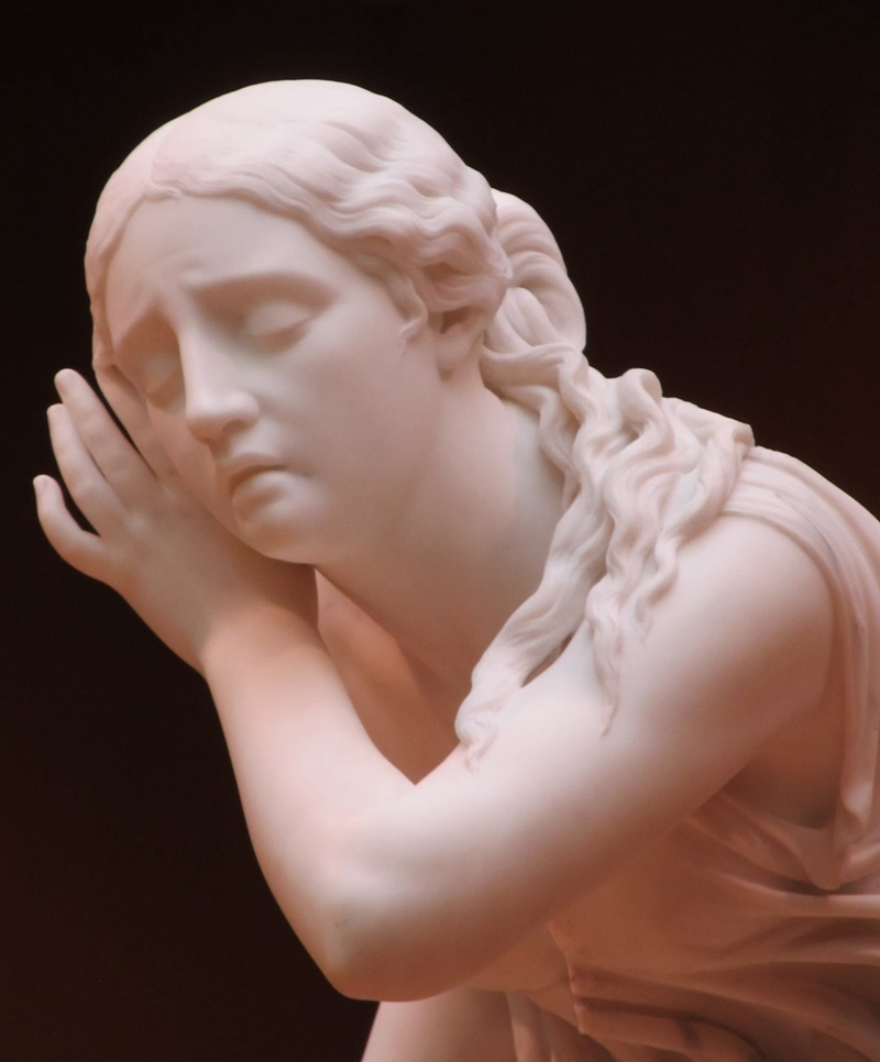 american, fine art statue, studio shot, people, randolph rogers, male likeness, beauty, indoors, female likeness, woman, exhibit, human representation