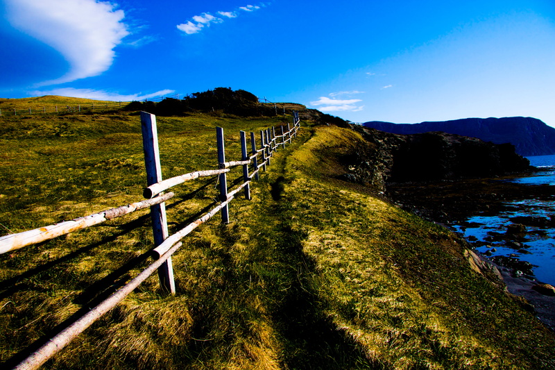 Canada, nature, Gros Morne National Park, summer, mountain, outdoors, Newfoundland, 4K, fence, landscape, sky, blue, grass, Rocky Harbour, cliff, scenics