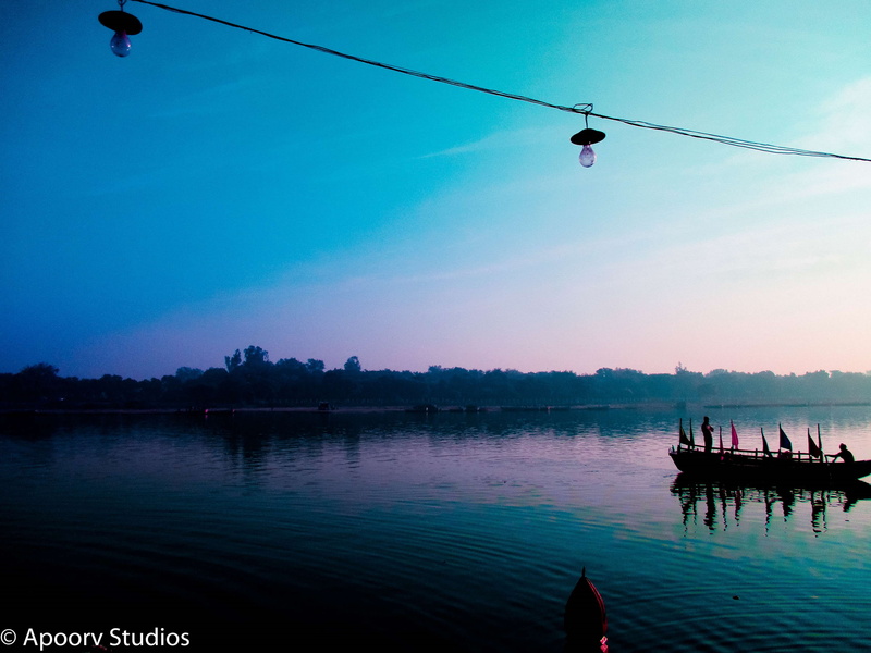 scenics - nature, lake, mode of transportation, silhouette, beautiful, sky, yamuna, transportation, outdoors, waterfront, blue, real people, landscape