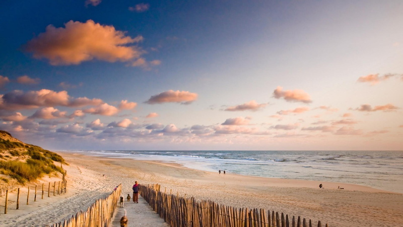 clouds, fence, france, gironde, nature and landscapes, 1080P, carcans, biscay, beach
