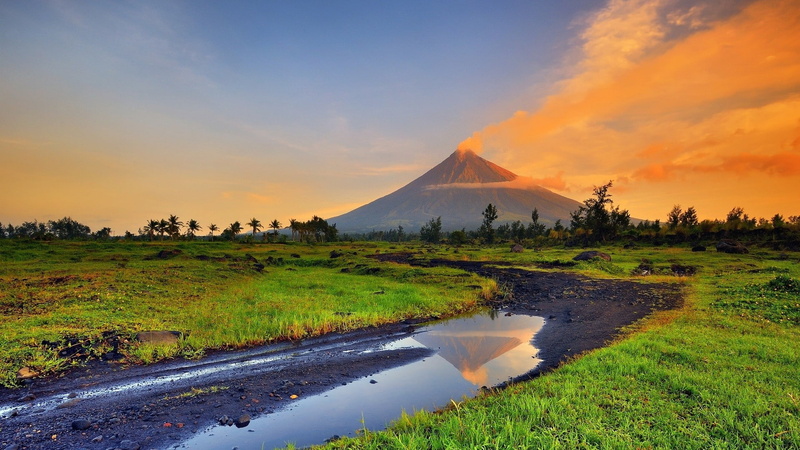 landscape, stream, smoke, Philippines, 1080P, volcano