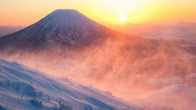 Japan, mount Yotei, 1080P, sunrise, snow