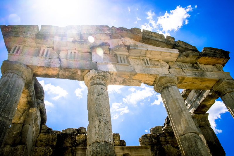 mausoleum, archaeology, place of worship, travel, messina, ruined, built structure, temple, ruins, stone material, sky, greece, deterioration, tourism