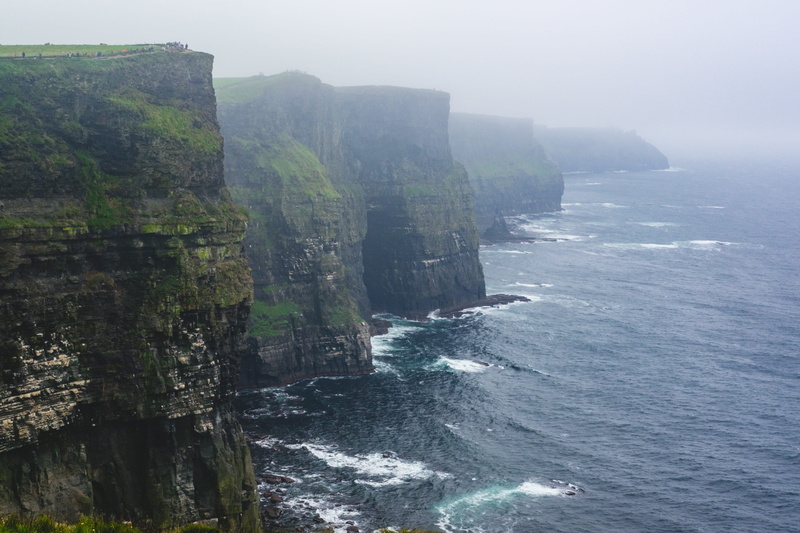 ocean, ireland, moss, vacation, rock - object, nature, rock formation, scenics - nature, no people, cliffs of moher, sea, mist, formation, tranquility