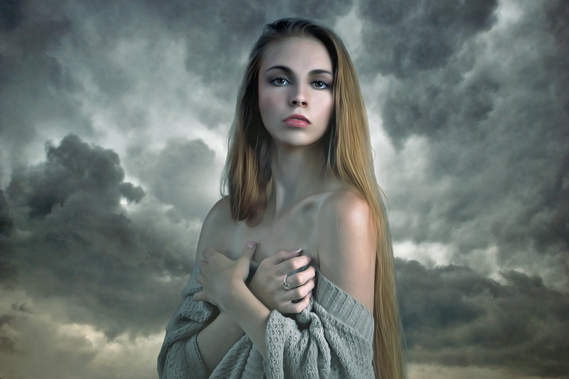 adult, goth, beauty, dramatic sky, woman, hairstyle, mysterious, clouds, contemplation, dramatic, fantasy, dark, women, hair, storm, cloudscape, girl, model