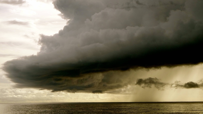 clouds, water, storm, horizon, sky, 4K, ocean, dramatic