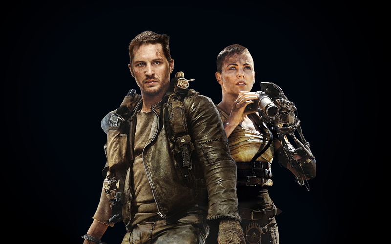 furiosa, two people, looking at camera, clothing, black background, front view, males, leather jacket, indoors, madmax, film, portrait, adult, mid adult