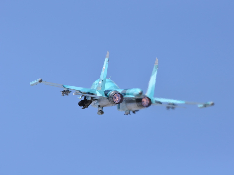 sky, plane, no people, on the move, low angle view, commercial airplane, clear sky, travel, sunny, Sukhoi Su-34, day, transportation, blue, cy34, air vehicle