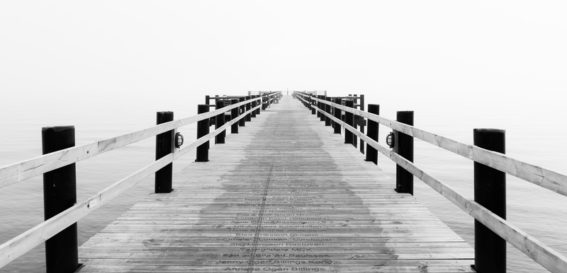built structure, day, wood, water, connection, black and white, tranquility, outdoors, tranquil scene, nature, trelleborg, railing, long, trelleborg dalabadet