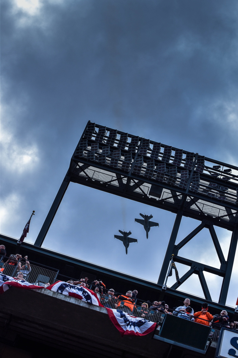 nature, nautical vessel, 5K, atandt park, airplanes, no people, giants, flyover, jet, cloud - sky, sky, opening day, outdoors, architecture, day, travel destinations