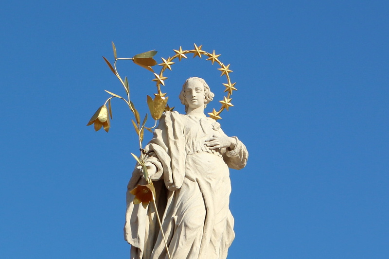travel destinations, timisoara, nature, religious, statue, sky, day, independence, creativity, craft, saint john of nepomuk, clear sky, sunlight, blue sky