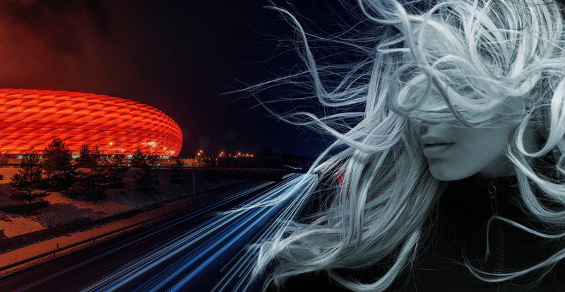 city, one person, night, building, building exterior, rail transportation, illuminated, lights, motion, outdoors, light trail, transportation