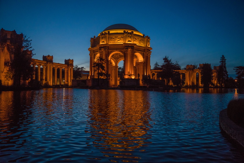 night, built structure, outdoors, 8K, reflection, water, monument, architecture, illuminated, no people, sky, arch, san francisco, history, travel destinations