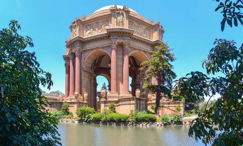 outdoors, monument, dome, memorial, building exterior, no people, california, lake, america, arch, sky, san francisco, bernard maybeck, film set, palace of fine art