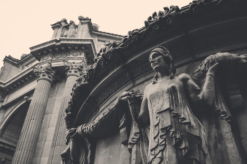 sky, travel destinations, the past, low angle view, day, art, sculpture, human representation, palace of fine arts, rain drop, ornate, 4K, no people, palace