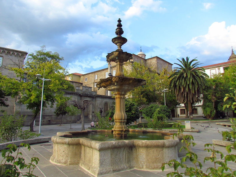 travel destinations, water, galicia, stone, formal garden, alameda, source, belief, building exterior, tourism, plant, place of worship, center, park, day