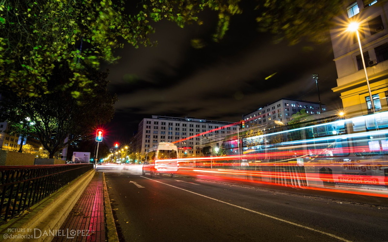 outdoors, night, blurred motion, architecture, speed, cities, santiago, built structure, lapse, building exterior, city street, light trail